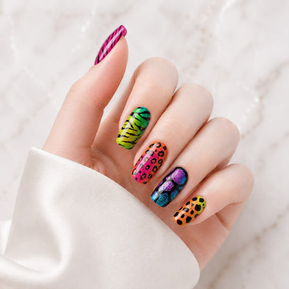 Neon Animal Print Mix Semi-Cured Gel Nail Strips - Wessiny product image 1