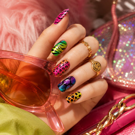 Neon Animal Print Mix Semi-Cured Gel Nail Strips - Wessiny product image 2