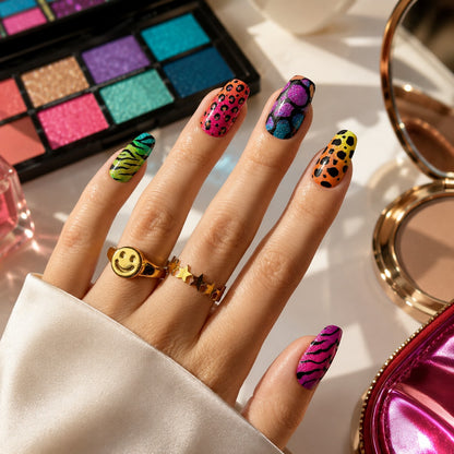 Neon Animal Print Mix Semi-Cured Gel Nail Strips - Wessiny product image 3